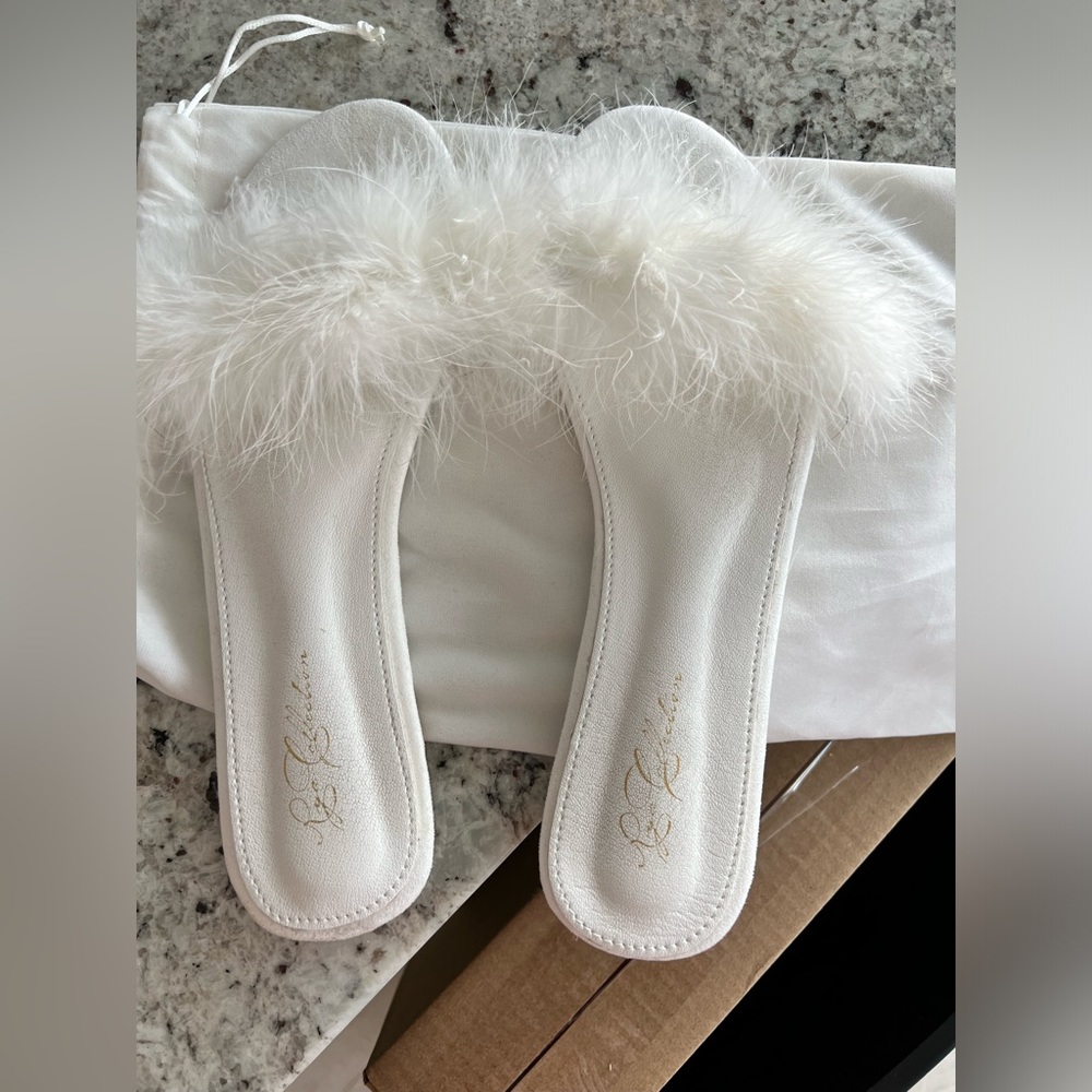 Rya collection feather trimmed slipper ivory